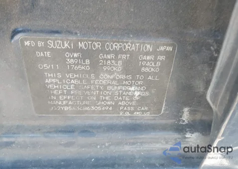 2011 Suzuki Sx4 Premium/Tech Valu Pkg (Nav) из США, поврежденный, VIN JS2YB5A36B6305494